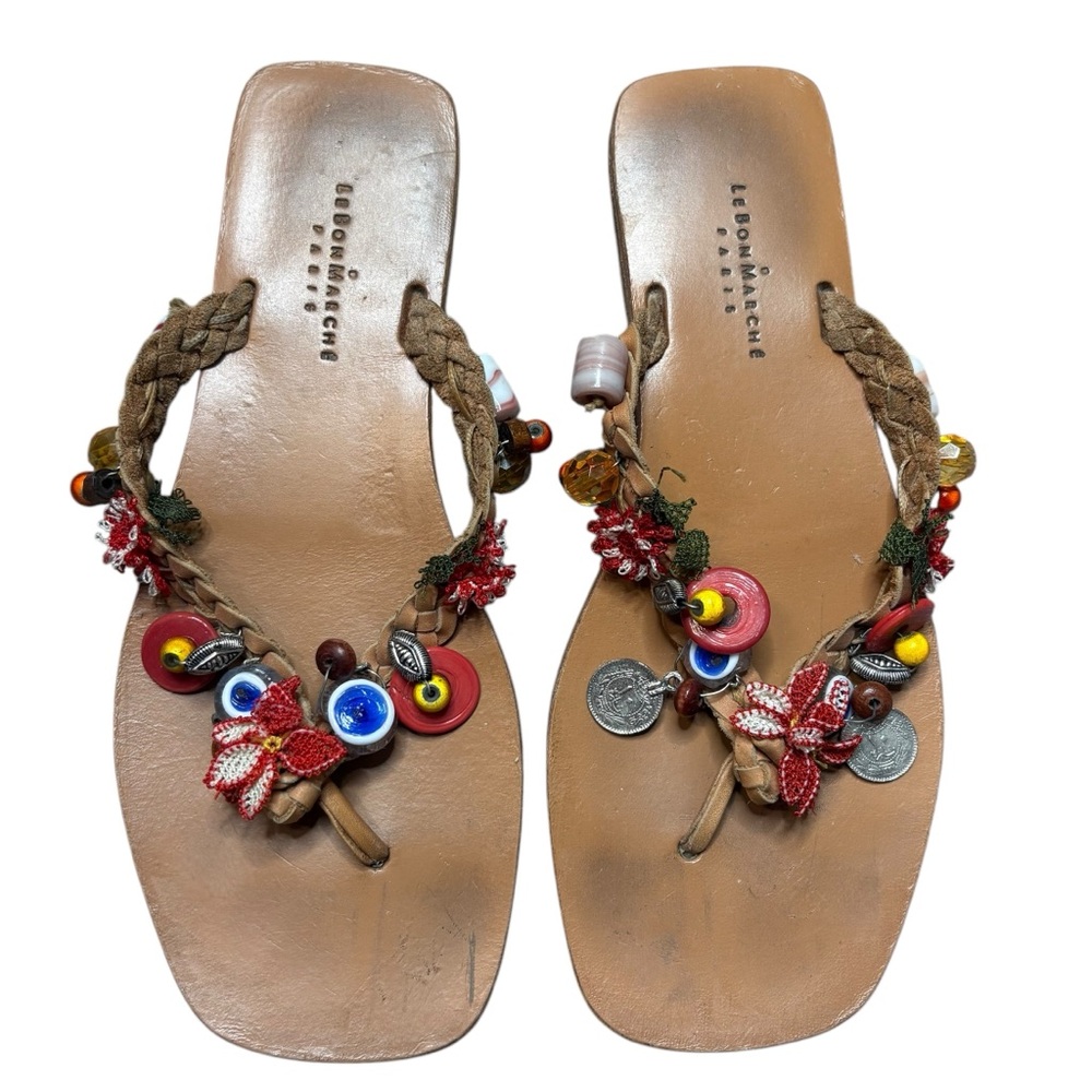 Le Bon Marche Paris sandals beaded medallion thong Brown Women's Shoes 37 / US 7